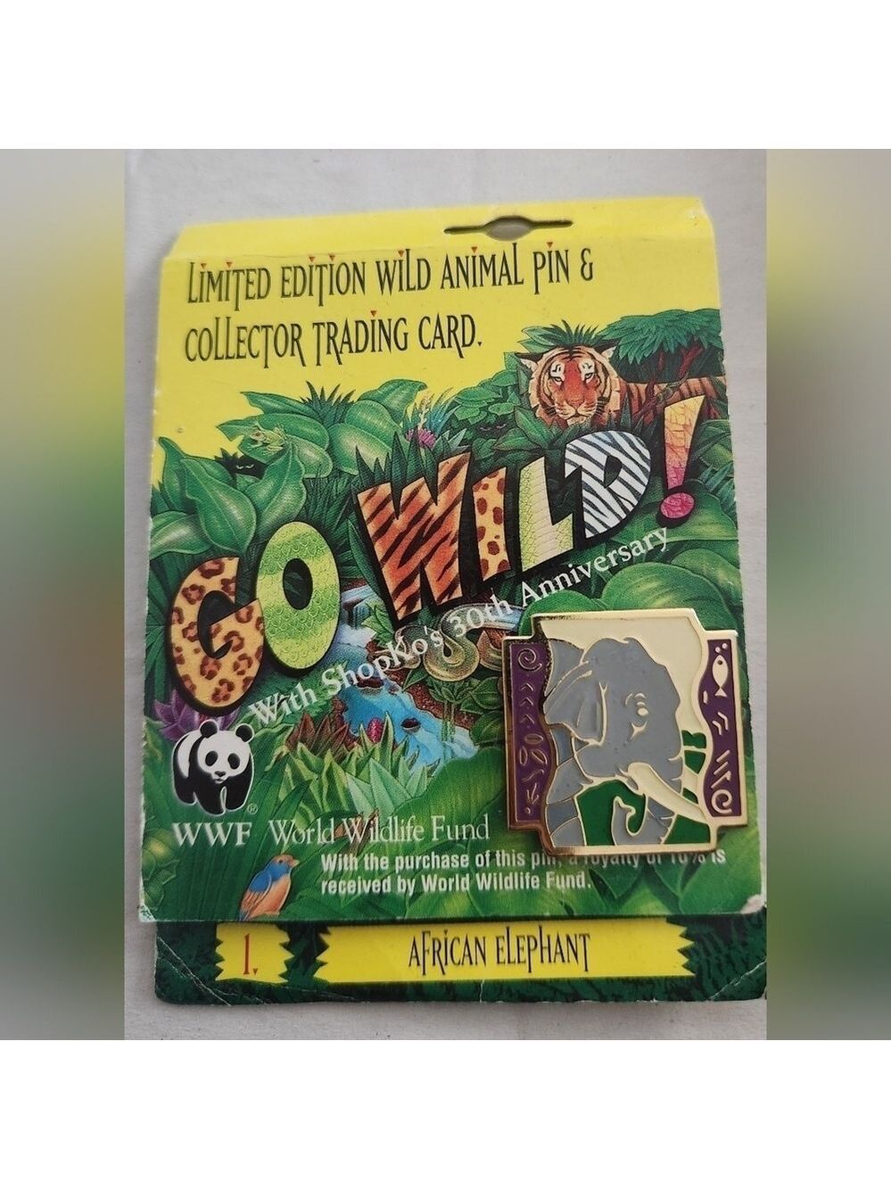 World Wildlife Fun WWF LE Wild Animal Pin & Trading Card AFRICAN ELEPHANT - Picture 1 of 3